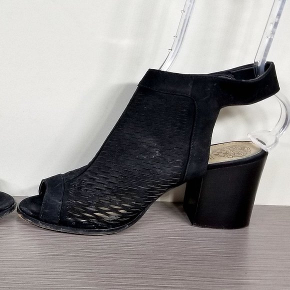 Vince Camuto Lavette Black Perforated Peep Toe Bootie, Womens Size 7.5 US / 37.5 - Picture 8 of 14